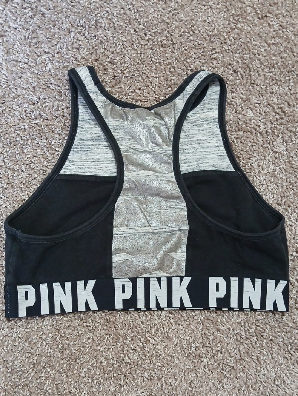 PINK Victoria's Secret Black & Silver Logo Sports Bra - Picture 3 of 3